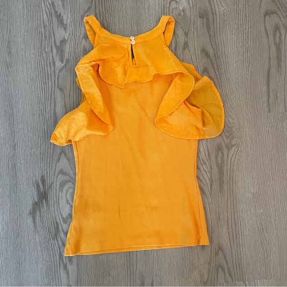Maeve Anthropologie Mango Orange Ribbed Ruffle Tank Top - Picture 11 of 11